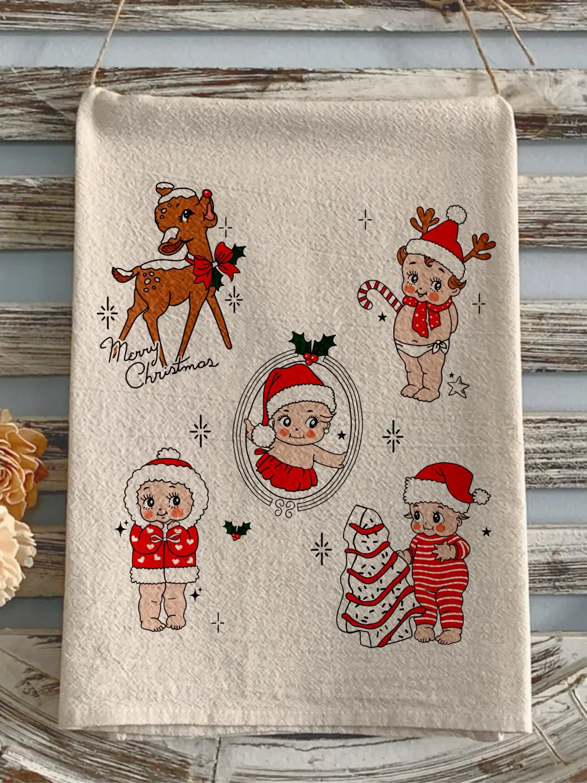 Christmas flour sack towel vintage baby christmas
