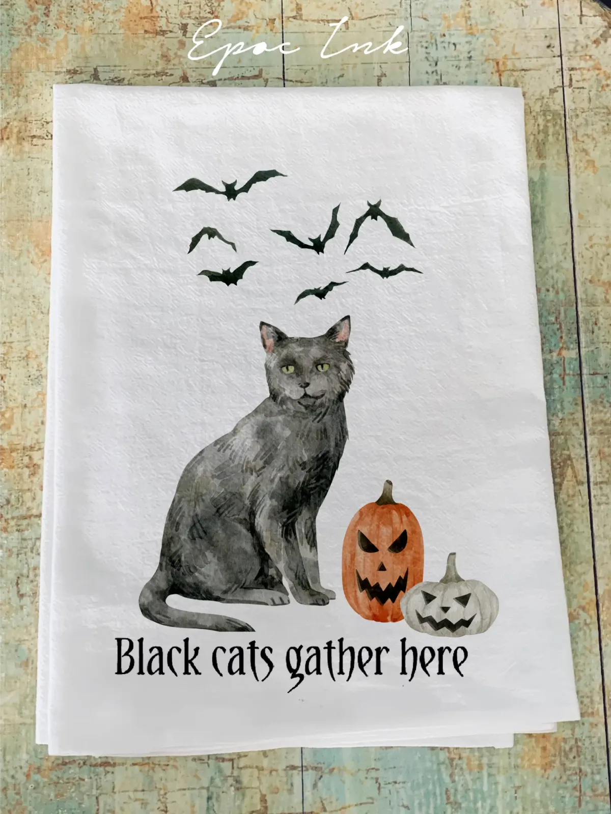 Halloween cat flour sack towel